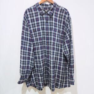 Duluth Trading Company Blue Plaid Flannel Button Up Shirt Size 3XL Tall Western